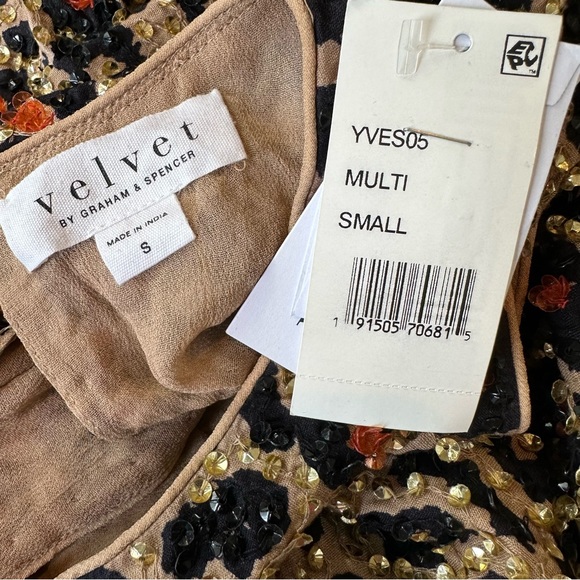 NWT Velvet by Graham & Spencer Yves Leopard Sequined Sleeveless Top Small S - Picture 9 of 9
